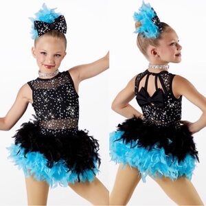 Weissman Black and Blue Kids Dance Costume with Feathers